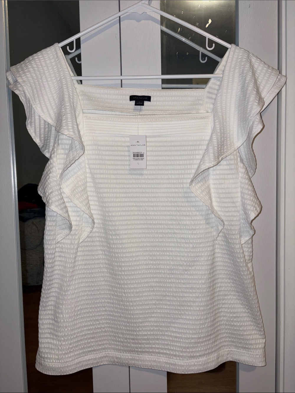 Ann Taylor White Ruffle-Sleeve Square Neck Blouse
